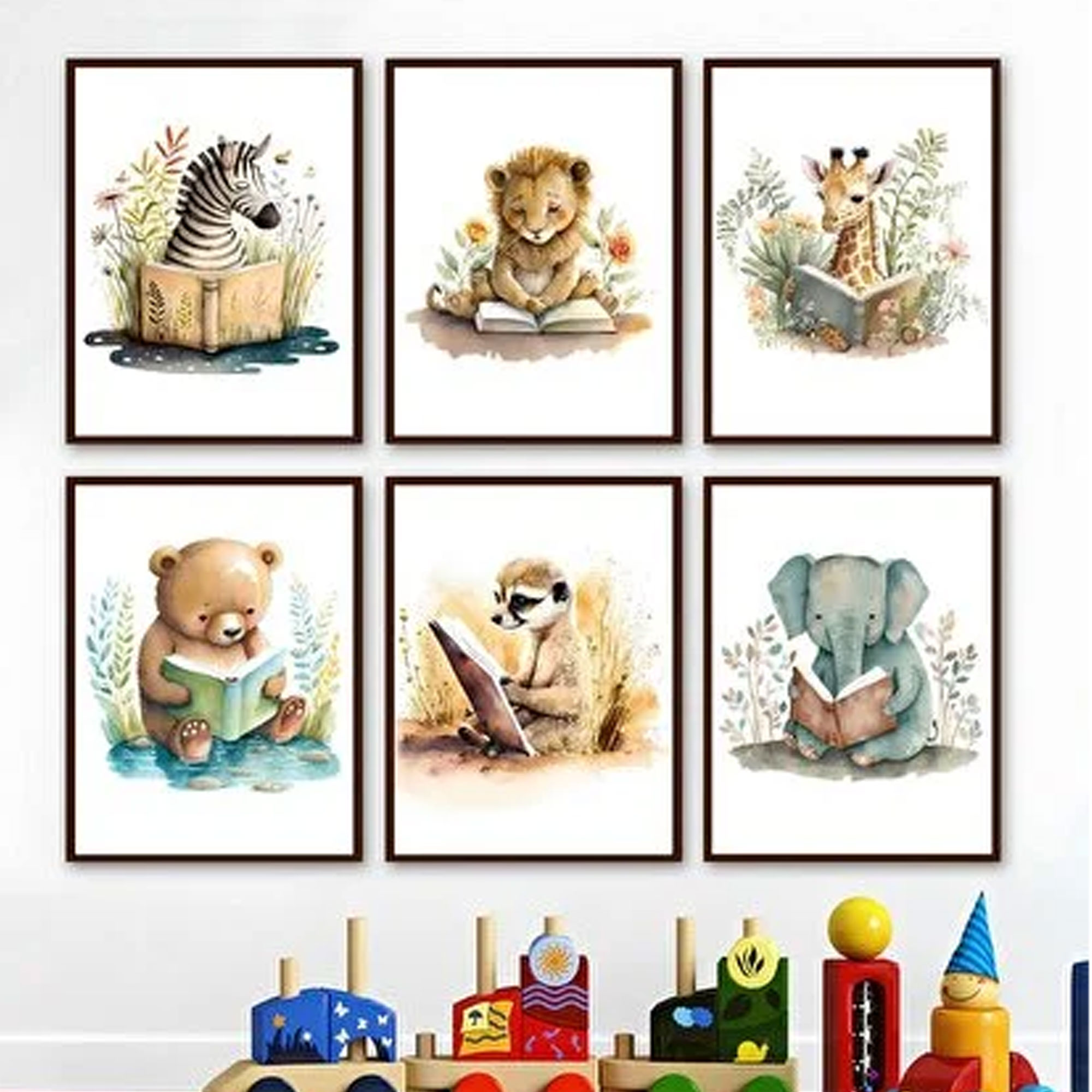 TABLOX Sevimli Kitap Okuyan Hayvanlar 6lı MDF Tablo Seti
